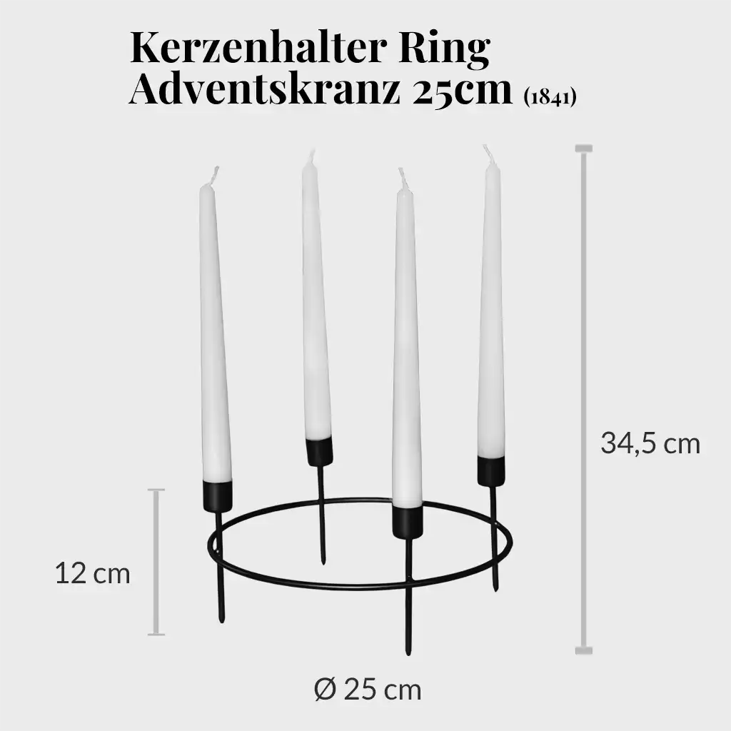 Kerzenhalter Ring Adventskranz 25cm Schwarz mit Kerzen