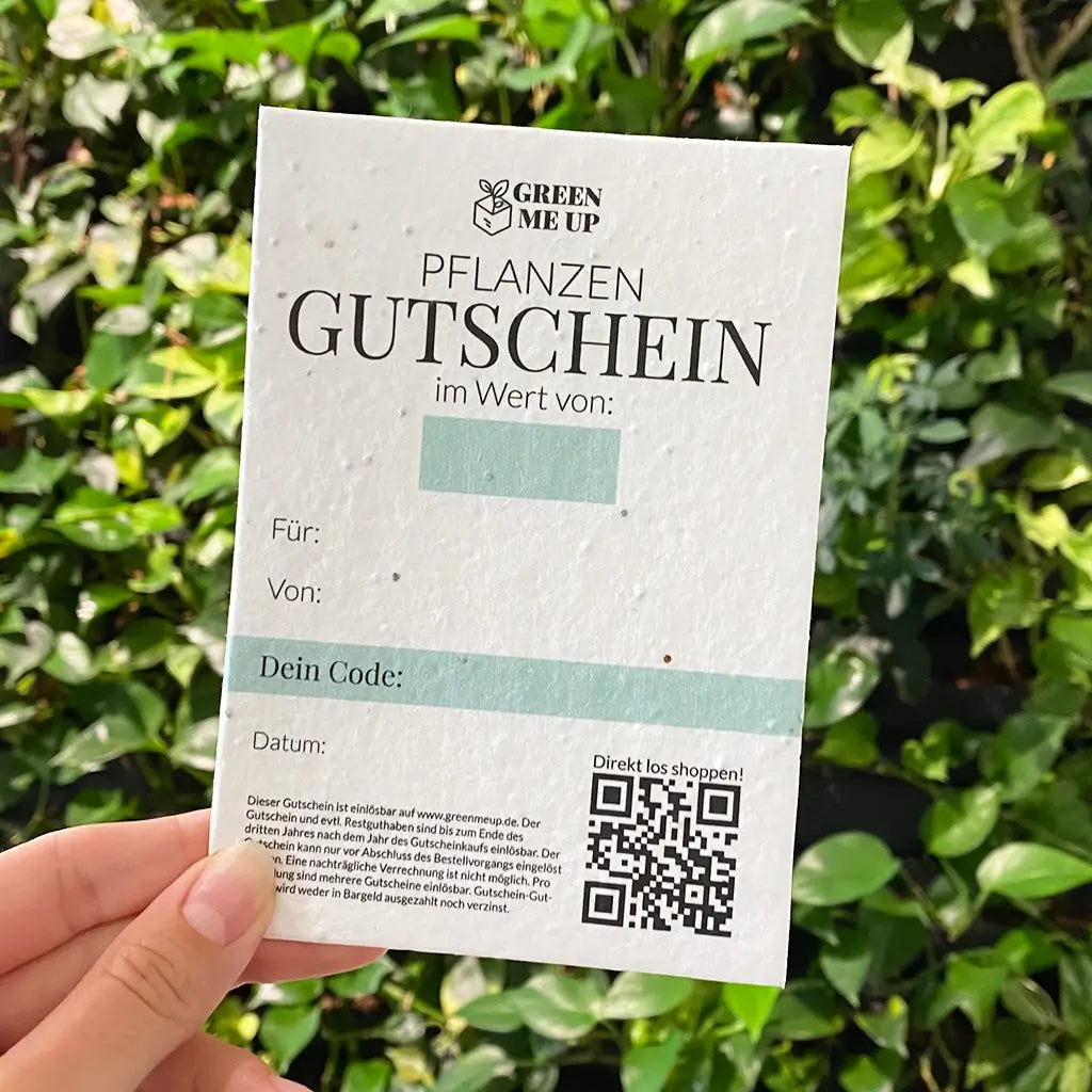 Geschenkgutschein für Green Me Up auf Samenpapier gedruckt zum Verschenken