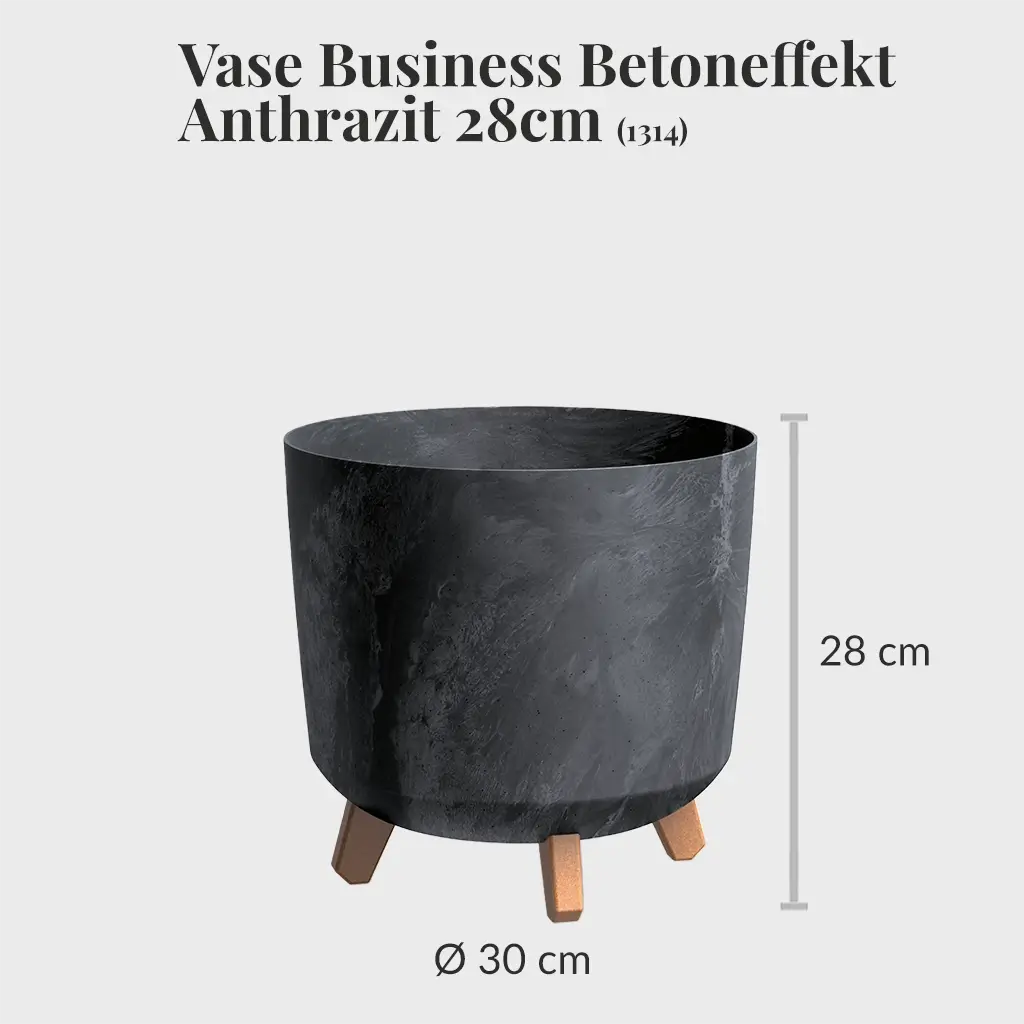 Übertopf mit Füßen für Büropflanzen in Betonoptik Anthrazit
