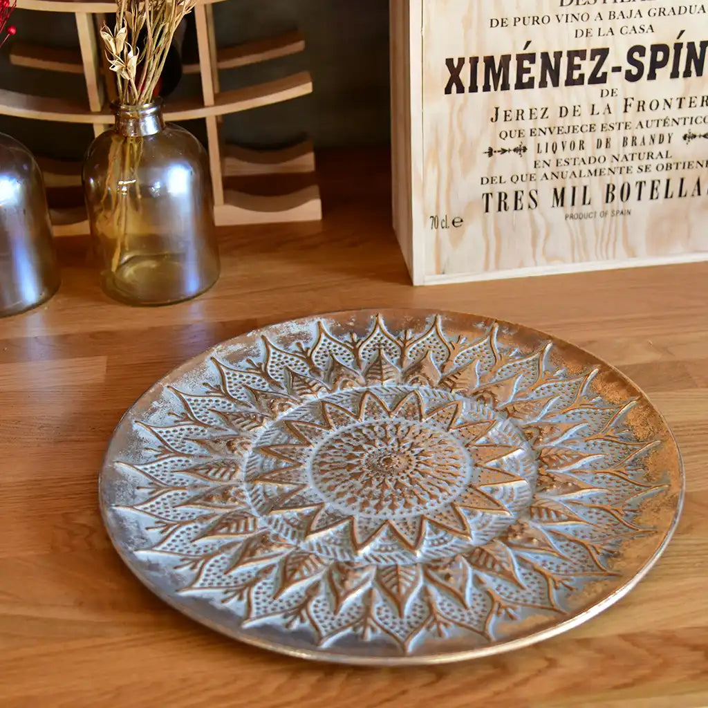 Metallschale Gold für Kränze, 39cm, Dekoration, Teller für Pflanzen, Unterschale, Bronze