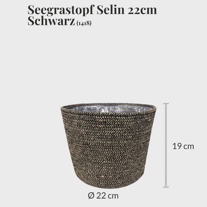 Seegrastopf Selin mit Makramee Hänger Schwarz