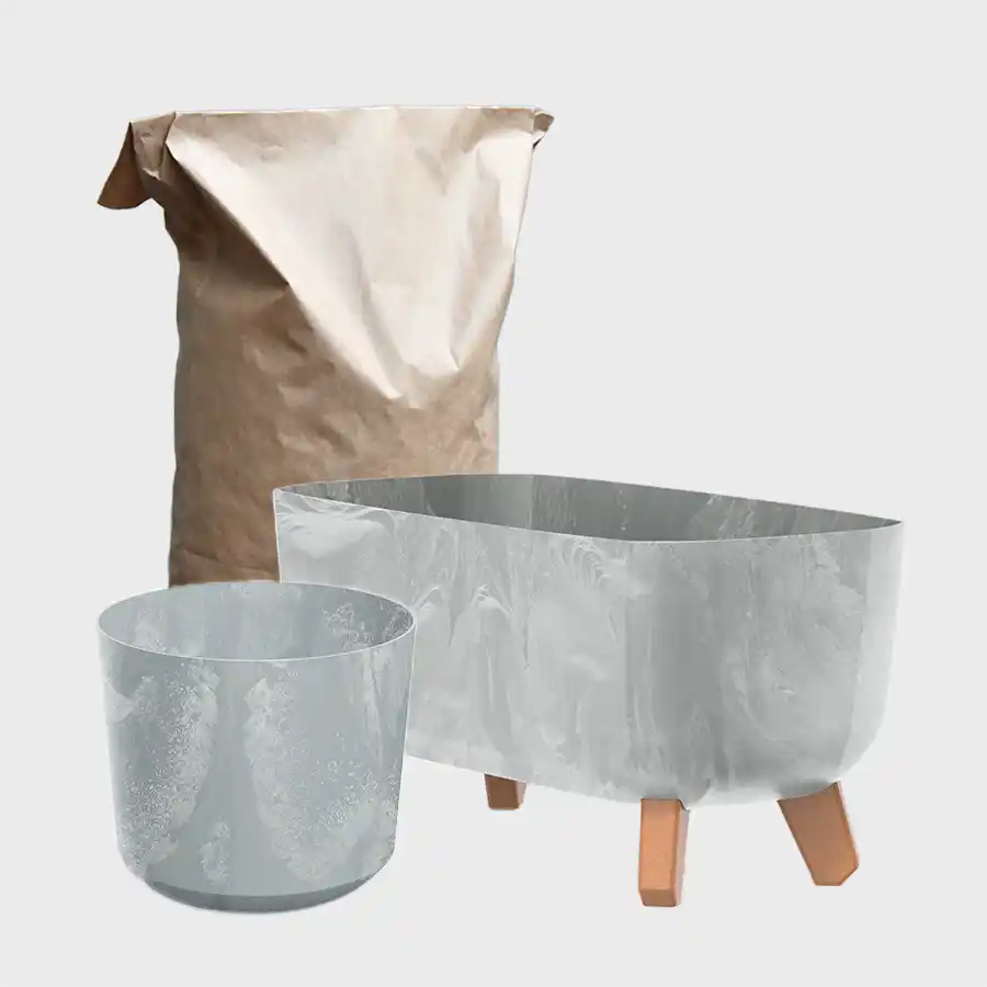 3er Übertopfset Hydro Sideboard Betoneffekt und Pflanztopf 15cm